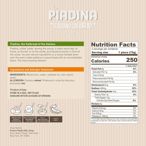 7 Packs (28 Count Fresco Piada Italian Flatbread Total) | Authentic Piadina Bread Made in Italy | Recipe with oil |