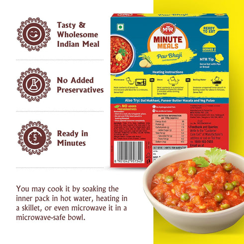 (Pack 6) MTR - Pav Bhaji - Spiced Vegetable Gravy - Authentic Indian Ready-to-Eat Meal - Plant-Based, Delicious