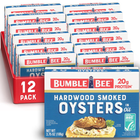 Bumble Bee Canned Hardwood Smoked Oysters, 3.75 oz Cans (Pack of 12)