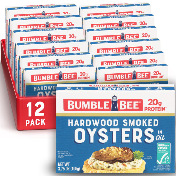 Bumble Bee Canned Hardwood Smoked Oysters, 3.75 oz Cans (Pack of 12)