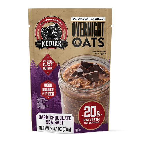 20g (Pack 9 Kodiak Cakes Dark Chocolate Sea Salt - Overnight Oats with Protein, High Fiber Breakfast of Pouches)