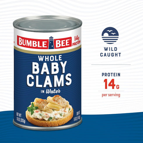 10 oz 14g Bumble Bee Whole Baby Canned Clams, Can - Ready to Eat - Protein per Serving - Gluten Free