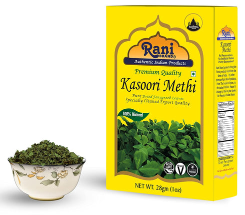 Rani Fenugreek Leaves Dried (Kasoori Methi), 1oz (28g) - All Natural, Vegan, Gluten Friendly