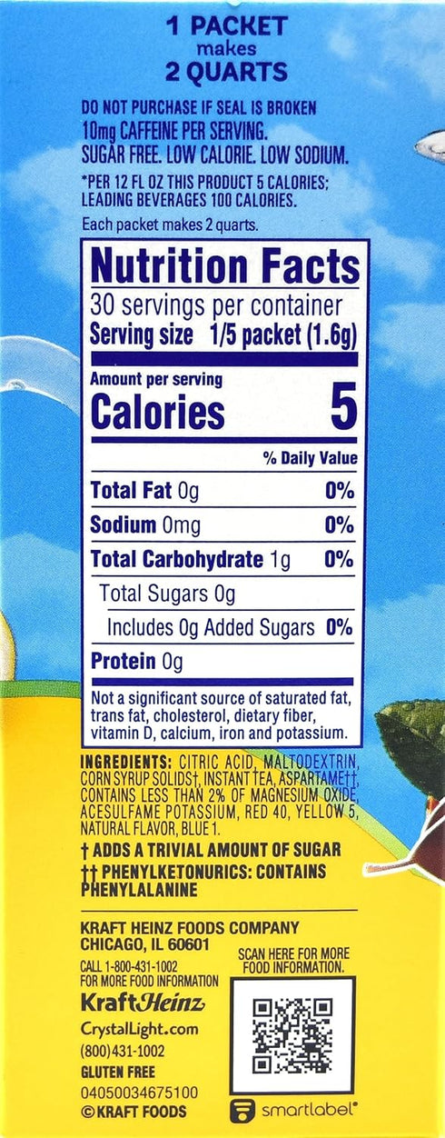 12-Quart (Pack 5) Crystal Light Lemon Iced Tea Drink Mix, Canister
