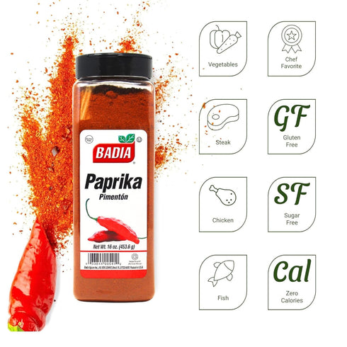 16 oz Badia Paprika, Mild Sweet Flavor for Cooking Rice, Seafood, Stews, Garnishing, Grilling & Seasoning, All-Natural