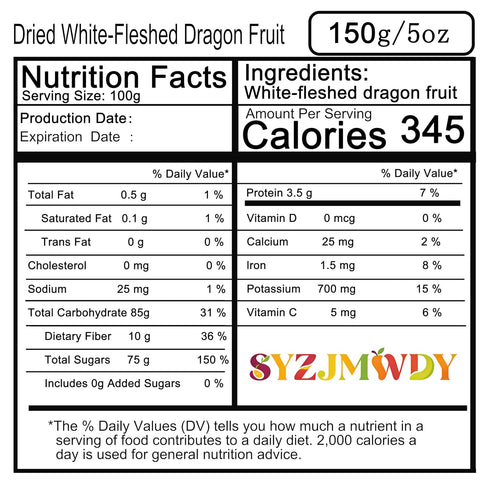 SYZJMWDY 5oz (150g) Premium Drying White Dragon Fruit Chips | Crispy Exotic Fruit Snacks