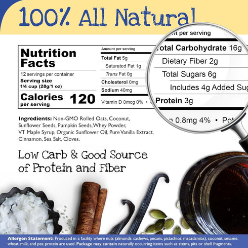 12 oz. (Pack 2) True North Granola Maple Vanilla Granola, Low Carb, Nut Free and Non-GMO