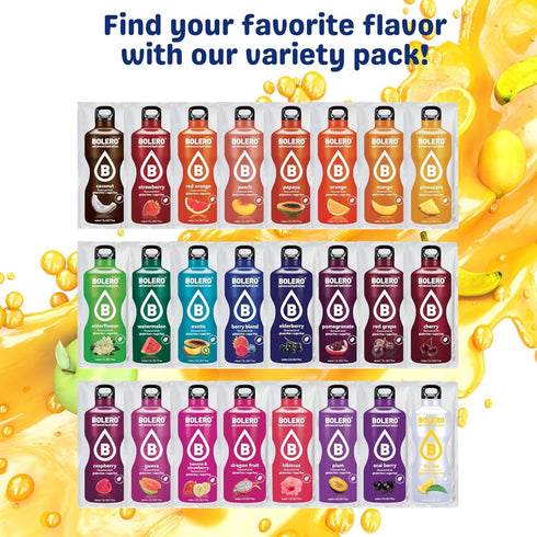 Packets 24 Bolero Sugar Free Drink Mix Variety Fruit Flavors | Powdered Flavored Water | Large Sachet On The Go