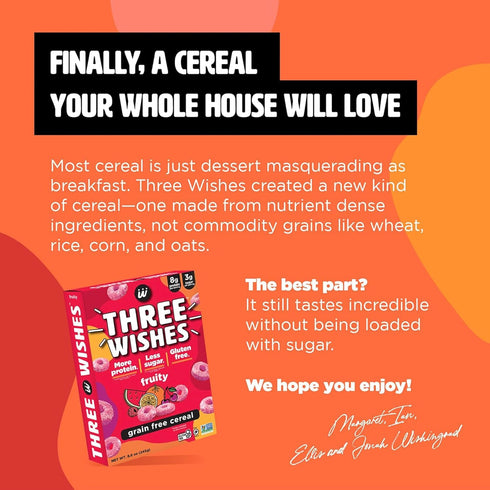 1 Pack Plant-Based and Vegan Breakfast Cereal by Three Wishes - Fruity, - More Protein and Less Sugar Snack