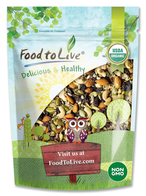Food to Live Organic Raw Seeds, Nuts and Raisins Mix, 8 Ounces
