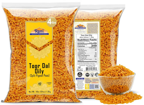 64oz (4lbs) 1.81kg Rani Toor Dal (Split Pigeon Peas) Oily, Bulk ~ All Natural | Gluten Friendly | NON-GMO | Vegan |