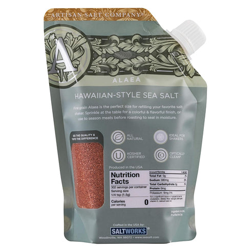 16 SALTWORKS Artisan Salt Company Alaea Red Hawaiian-style Sea Salt, Fine Grain, Pour Spout Pouch, Ounce