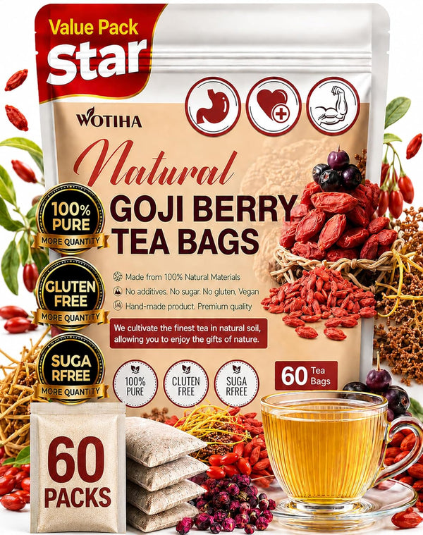 WOTIHA 60 Count Premium Goji Berry Tea Bags - 100% Natural, Restore Passion