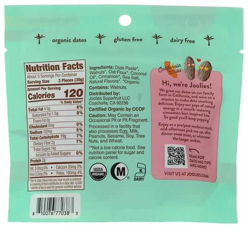 3.5 OZ Joolies Organic Cinnamon Bun Date Pops