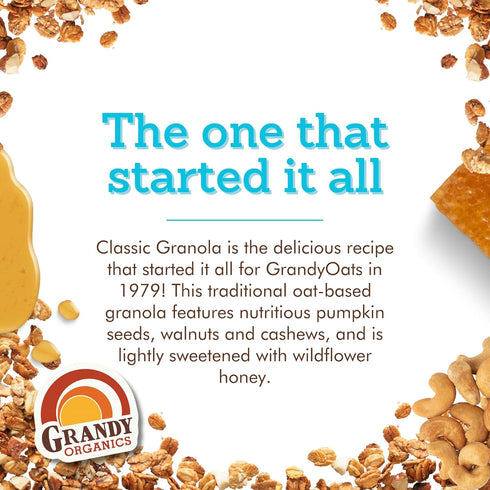 12oz Pack 3 Grandy Organics Classic Granola, Certified Organic Granola Cereal, Low Sugar - Made with Oats, Pumpkin