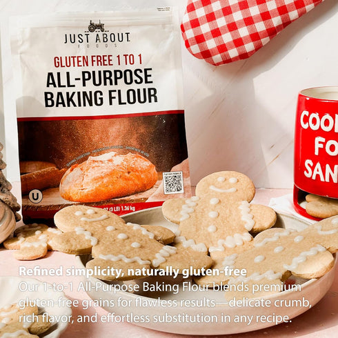 1:1 3 lbs Just About Foods All Purpose Flour Gluten-Free, New Improved Formula, All-Purpose Substitute for Wheat Flour