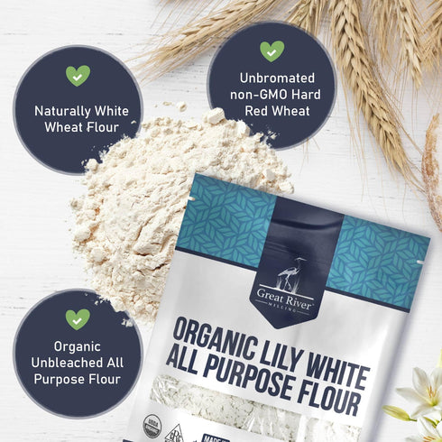 5 Lb Great River Milling Lily White Organic All-Purpose Flour | Unbleached & Unbromated | Non-GMO, Kosher | Ideal