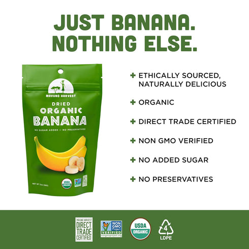 2 Oz, Pack 6 Mavuno Harvest Dried Banana Chips Fruit Snacks | Organic Dried Banana | Healthy Snacks for Kids & Adults |