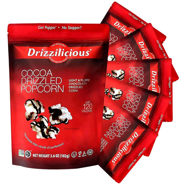 Drizzilicious Cocoa Popcorn - Healthy Chocolatey Flavored Popcorn, Low Cal Kettle Corn,