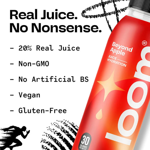 35 12 oz 12 pack Beyond Apple Juice Drinks by Loom, Low Sugar Juice, Real Fruit, No Added Sugar, Healthy Hydration