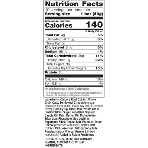14.1 oz, 10 (Pack 2) Fiber One Chewy Bars, Oats & Chocolate, Fiber Snacks, ct