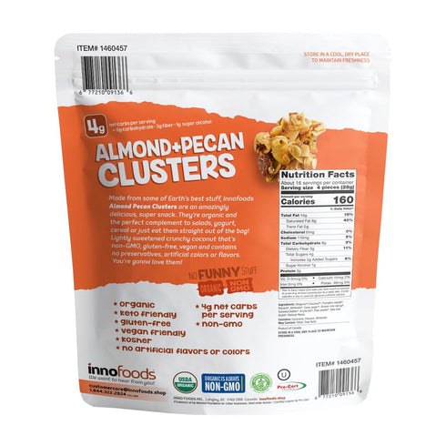 3 Pack, 16 oz Inno Foods Organic Almond Pecan Clusters, Gluten Free, Keto Friendly, Each