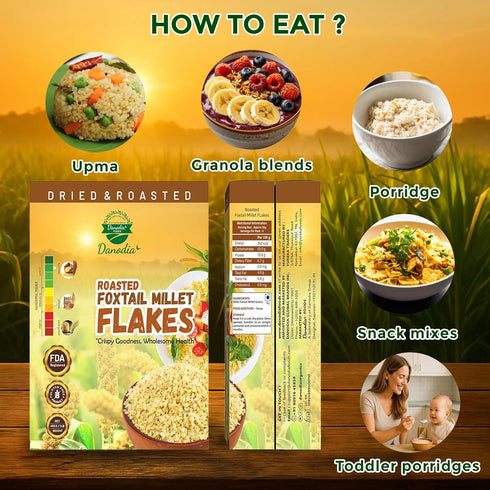 (450g/17oz) Danodia Foods Organic Foxtail Millet Flakes | Roasted & Ready-to-Eat | Ideal for Porridge, Puddings