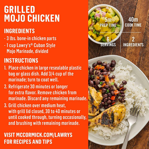 15 12 oz (Pack 6) Lawry's Marinade, Cuban Style Mojo, Minute Marinade, No High Fructose Corn Syrup, Made with Orange