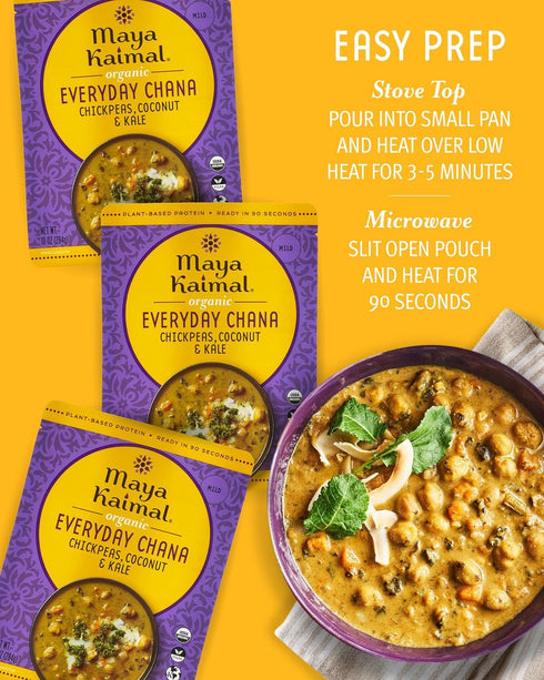 10oz Pack 6 Maya Kaimal Foods - Organic Indian Everyday Chana - - Fully Cooked Chickpeas with Coconut & Kale - Vegan