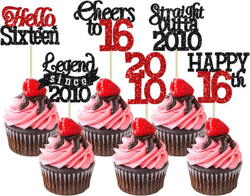 Gyufise 24Pcs Happy 16th Birthday Cupcake Toppers Sweet 16 Legend Since 2010