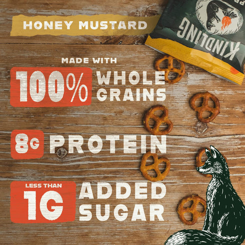 Protein-Packed 8-9g 1-2g 16-Count (1.06oz Kindling Protein Pretzels - Honey Mustard | Snack Size Bags | Kosher |