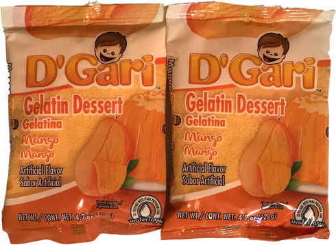 D Gari Pack of 2 Mango Gelatin 4.2oz, Quick Snacks, Prepare with Water, Mango Dessert
