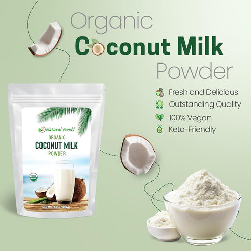 2 lbs Z Natural Foods Organic Coconut Milk Powder - All-Natural Vegan Dairy-Free Alternative with MCTs - Unsweetened