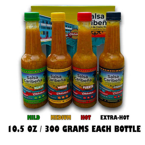 (2 2 4.9 oz 19.6 oz 4-Pack Chiletico Caribbean & Pacific Artisan Hot Sauce Combo Caribea Hot + Portea) Authentic Costa