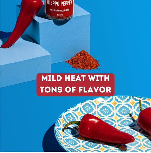 Aleppo Pepper by Z&Z, Mildly Spicy Flakes for Lemon Butter Shrimp, Shakshuka, & Yogurt-Marinated Chicken, 2 Oz