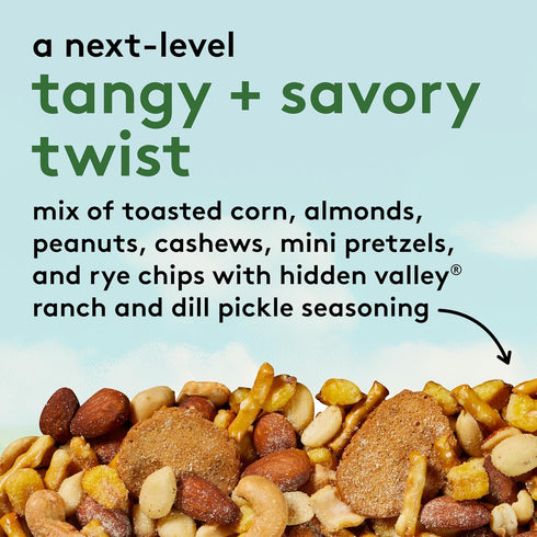 8 oz Snak Club Hidden Valley Ranch and Dill Pickle Flavored Snack Mix, Toasted Corn, Roasted Almonds, Peanuts, Salted