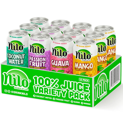 Pack 100% 10.82 oz (Pack 12) NILO Variety | Squeezed Juice Guava Mango Coconut Water Passion Fruit | NO Sugar added |