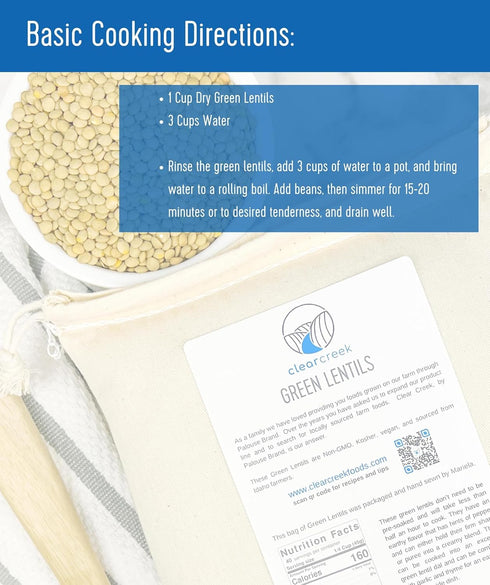 4 lb CLEAR CREEK Green Lentils | Project Non-GMO Verified | | Vegan | Non-Irradiated (Will Sprout) | Kosher | Vegan