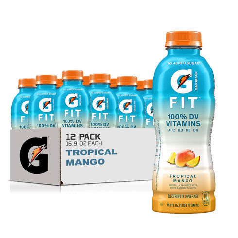 Gatorade Fit Electrolyte Beverage, Healthy Real Hydration, Tropical Mango, 16.9.oz Bottles (12