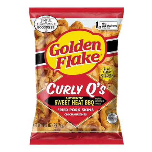 Golden Flake Sweet Heat BBQ Curly Q Pork Skins 3.5oz/ 3pk
