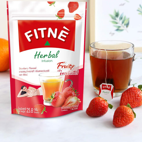 FITNE Strawberry Herbal Detox Tea - 12 Tea Bags, Fruity Myrobalan Rhubarb Senna Infusion, No Calories
