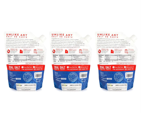 16 (3 Pack) Redmond Real Salt - Ancient Fine Sea Salt, Unrefined Mineral Salt, Ounce Pouch
