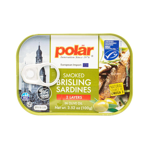 MW Polar Smoked Brisling Sardines, Wild Caught, in Olive Oil, 3.52-Ounce (Pack