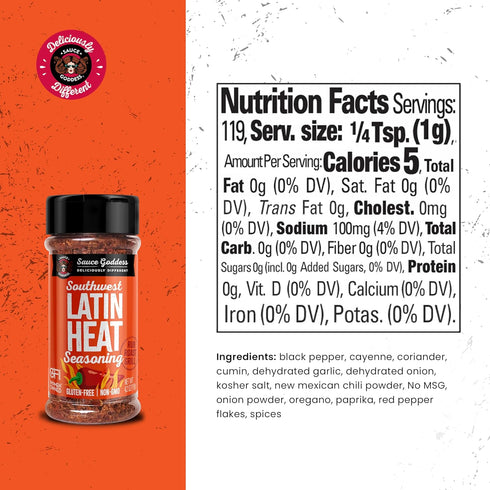 Sauce Goddess Southwest Latin Heat Shaker - BBQ Rub with Cumin, Oregano, Cayenne & New Mexican Red Chiles - 4.2 oz