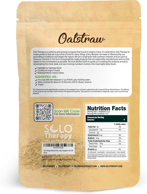 4 oz, Packaged Solo Therapy Oatstraw Dried Cut Herb Avena Sativa, Oatstraw Tea, Resealable Bag, Product from Croatia