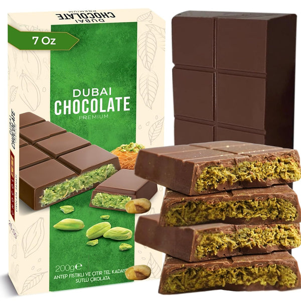 Chobella Dubai Chocolate Bar Pistachio, 7oz, Premium Dubai Chocolate Bar with Pistachio