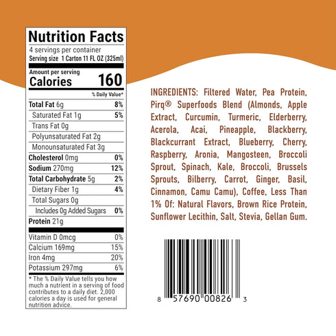 11 Oz (Pack 4) Pirq Plant-Based Protein Shakes | Coffee Fl of | Dairy-Free, Gluten-Free, Soy-Free, Zero Sugar