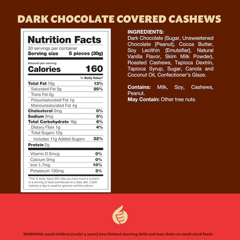 2-Pound Dark Chocolate Covered Cashews Bag | Bulk Dark Chocolate Nuts | Coated Roasted Cashews for Snacking, Gifting