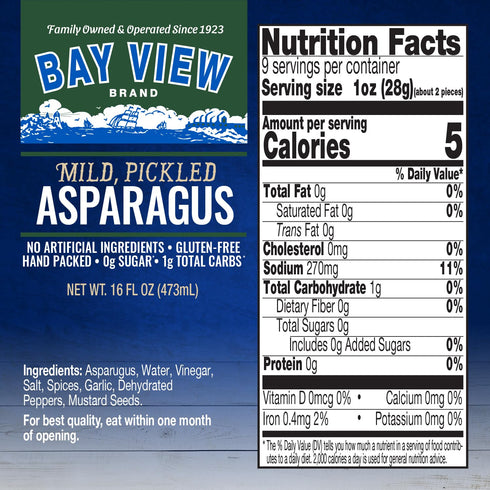 Hand-Packed, (16 (Pack 1), Bay View Pickled Asparagus, Crisp, Tender, and Perfect for Cocktail Garnish, Charcuterie