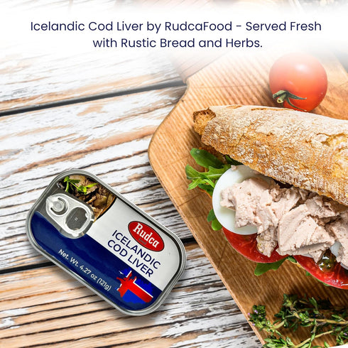 4.27 oz (121g) (Pack 3) Rudca Food Icelandic Cod Liver - Wild-Caught in Own Oil